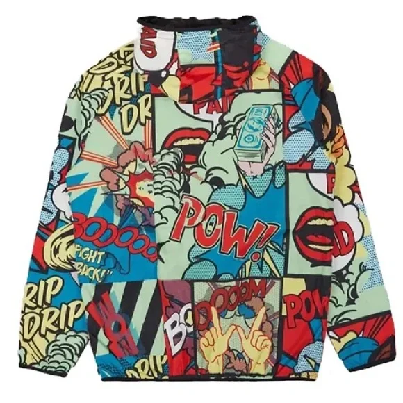 •It’s The Money Calling• Graphic Print Half Zip Pull Over Jacket - Picture 2 of 2